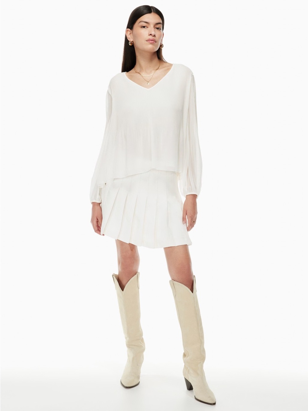 Wilfred Ivory Daydreamer Pleated Balloon-Sleeve V-Neck Chiffon Blouse Size M